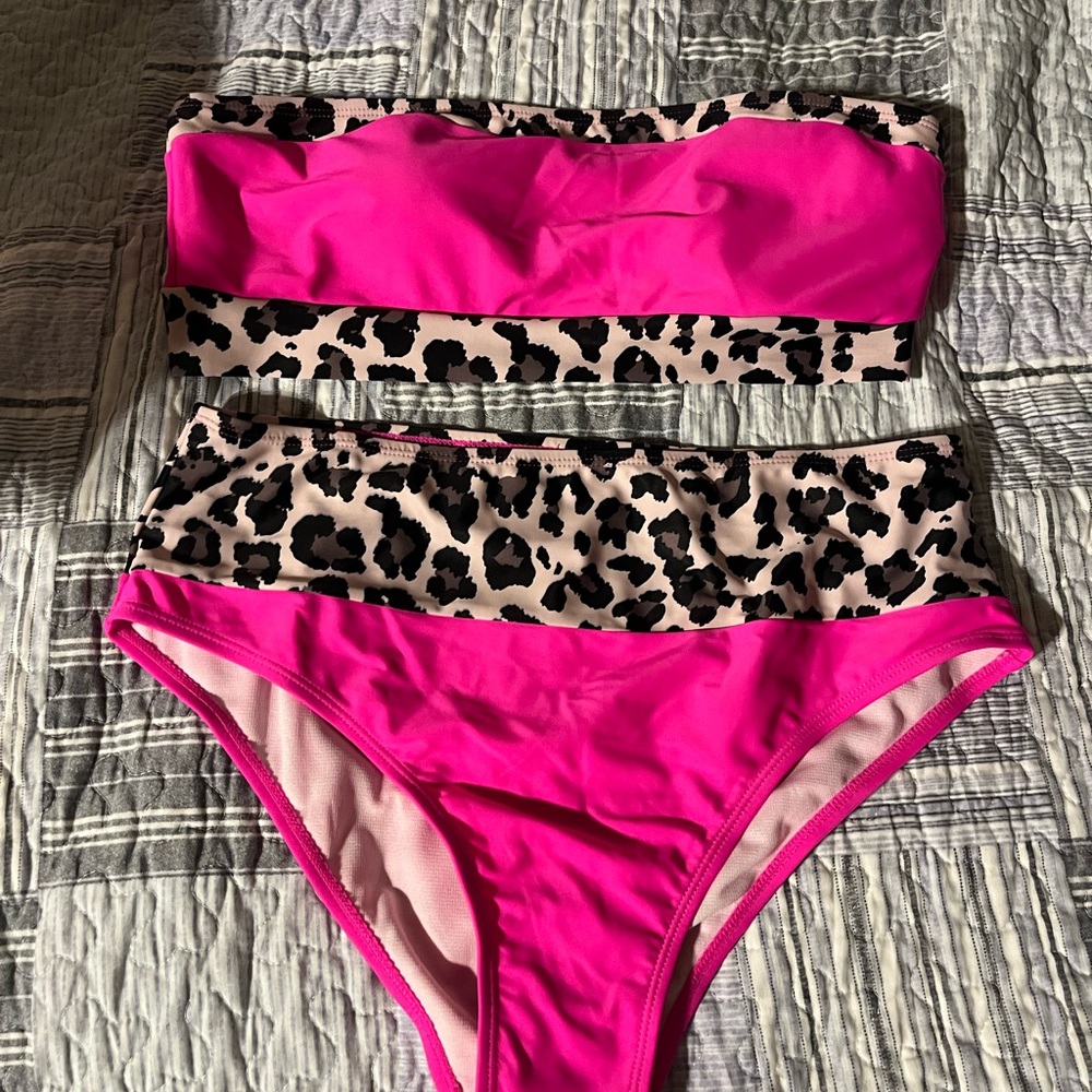 Pink and Tan Leopard Print Bikini Set